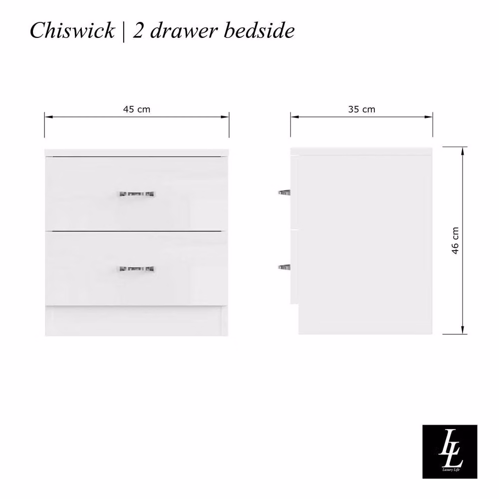 LUXURY LIFE Keaton Gloss White 2 Drawer Freestanding Cabinet – 2