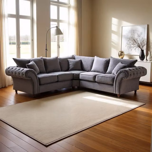 Abakus Direct Windsor Left-Facing L-Shape Corner Sofa in Grey Linen Fabric