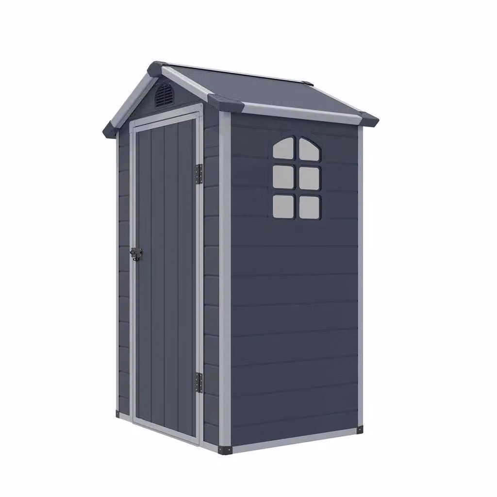 Cheshire Single Door Apex Plastic Shed in Dark Grey with Window and Roof Vent – 1