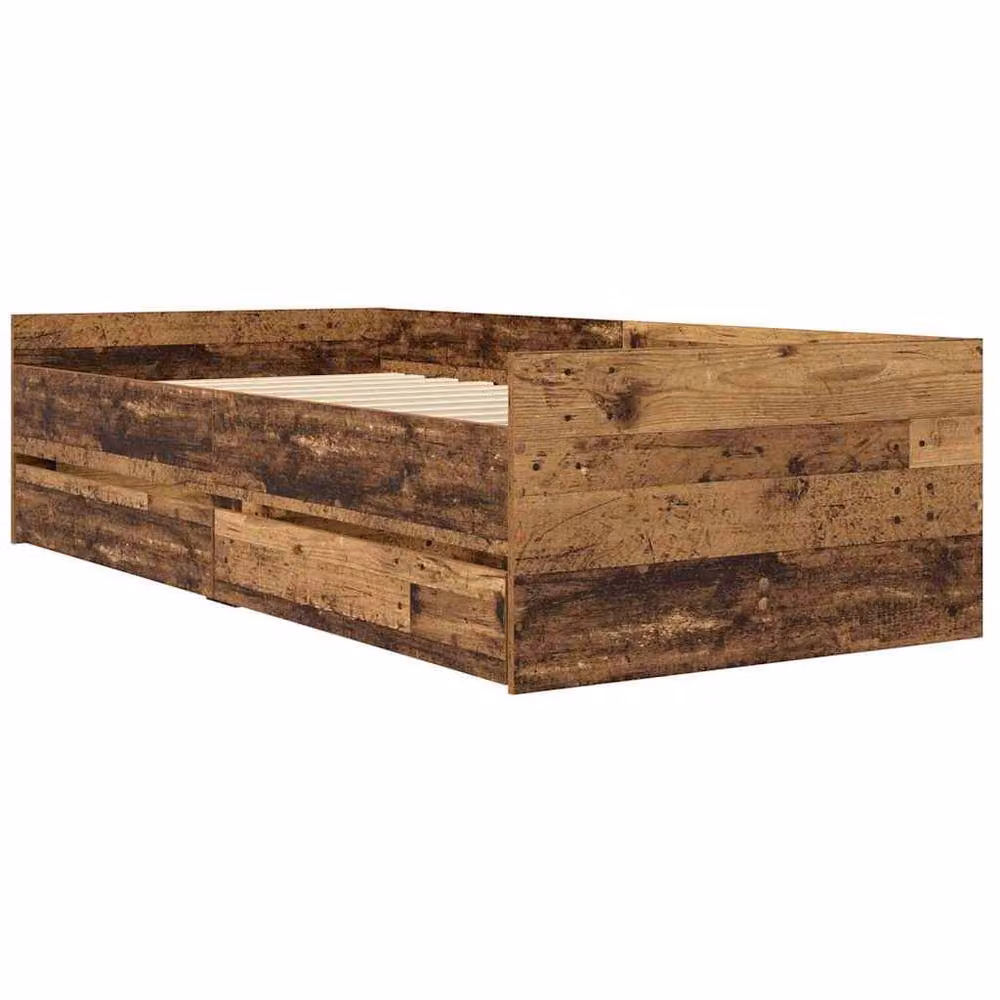 Berkfield Home Rustic Solid Pine Wood Bed Frame with Drawer, Brown, W/D/H: 90 x 190 cm – 2