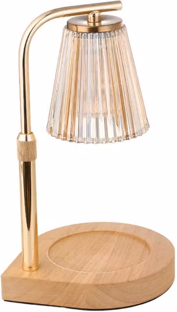 H&O Direct Height Adjustable Dimmable Candle Warmer Lamp in Gold and Wood