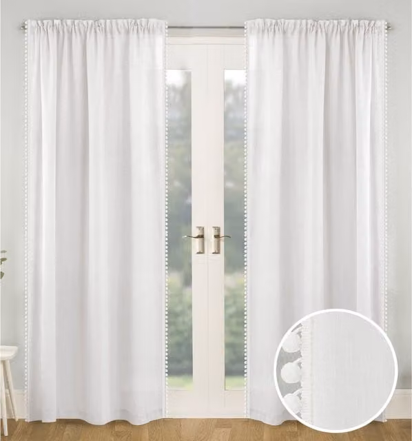 Tyrone Textiles Pair of White Sheer Voile Fabric Panels with Rod Pocket, Width: 137 cm