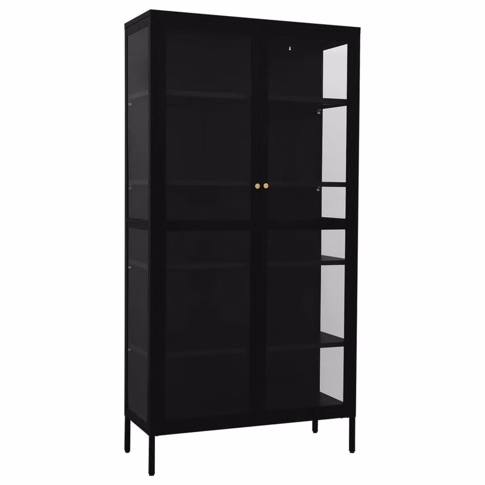 Berkfield Home Modern Black Display Cabinet with Glass Doors and Internal Shelves, W/D/H: 90 x 40 x 180 cm – 3
