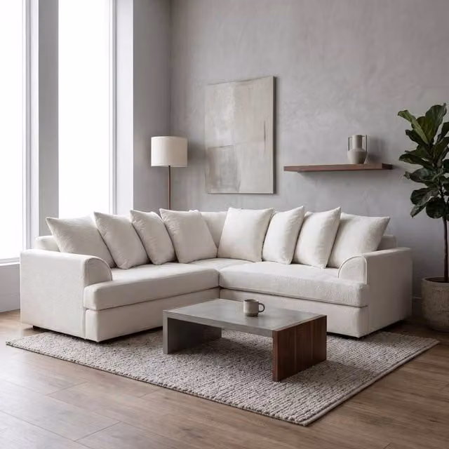Abakus Direct Ferguson Cream Bouclé L-Shape Corner Sofa with Deep Seats and Scatter Cushions – 1