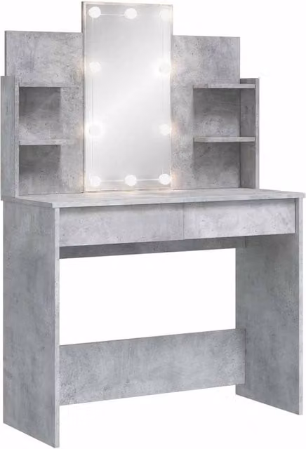 Berkfield Home Dressing Table with Hollywood LED Lights in Concrete Grey, W/D/H: 96 x 40 x 142 cm – 1