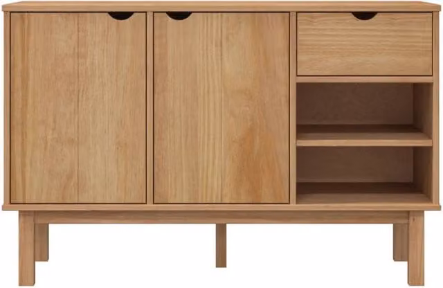 Berkfield Home OTTA Sideboard in Natural Solid Pine Wood, W/D/H: 114 x 43 x 73.5 cm