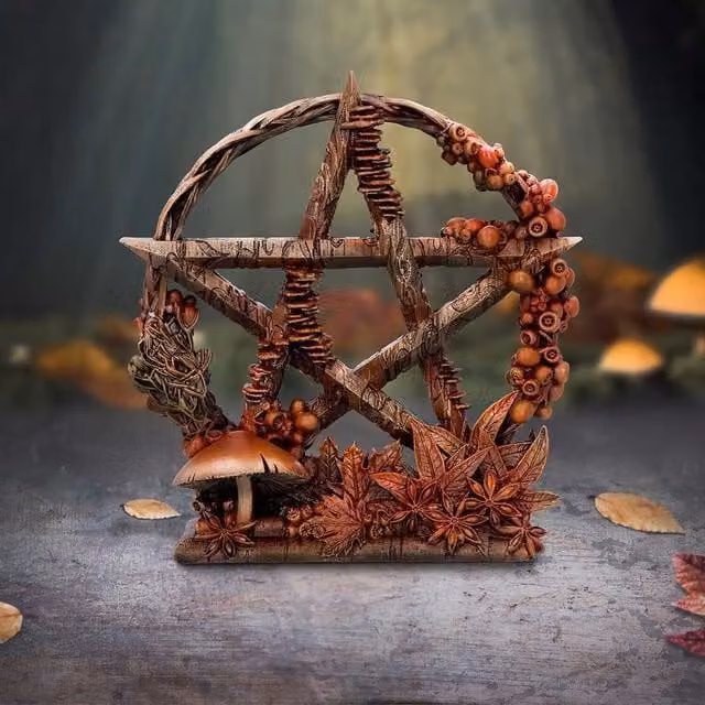 Nemesis Now Autumnal Floral Decorative Pentagram Star Ornament, Brown, Height: 16.5 cm