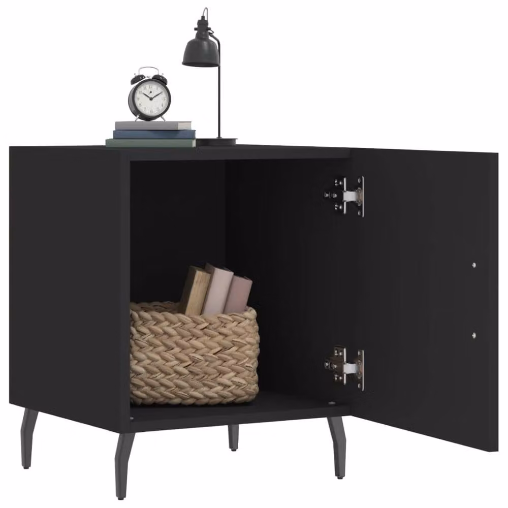 Berkfield Home Set of 2 Modern Black Bedside Cabinets with Media Compartments, W/D/H: 40 x 40 x 50 cm – 2