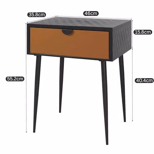 Core Products Jupiter 1 Drawer Metal Bedside Cabinet in Black and Bronze with Mid-Century Tapered Legs – 2