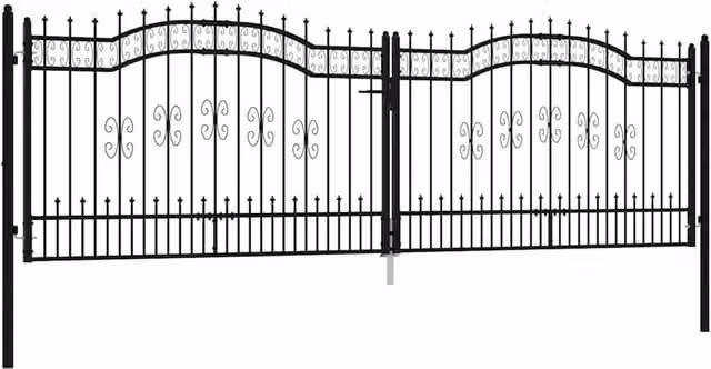 Berkfield Home Spear Top Fence Gate, Black Powder-coated Steel, W: 406 cm, H: 173 cm