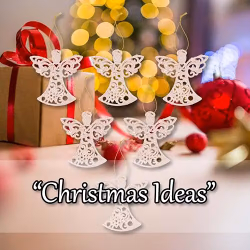 VFM e-Store Hanging Glitter Angel Christmas Tree Ornaments, Pack of 6, White and Gold, H x W x D: 17.5 x 10 x 1.5 cm – 5