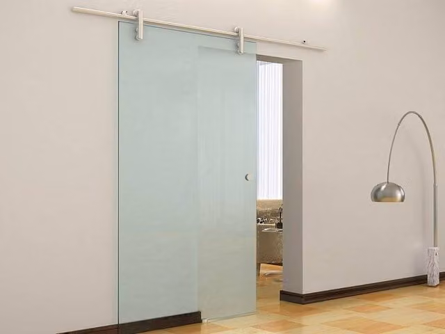 Vente-unique Modern Surface-Mounted Sliding Door in Clear Tempered Glass, H 205 x W 83 cm – 1