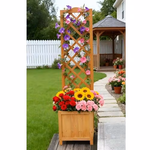 Gr8 Garden Tall Wooden Planter with Trellis in Brown, W/D/H: 40 x 40 x 160 cm – 5