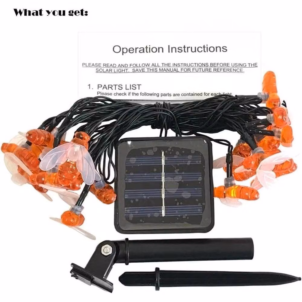 FLAVORA 24 Pack Orange Bumble Bee Solar LED Fairy Lights for Outdoor Use – 4
