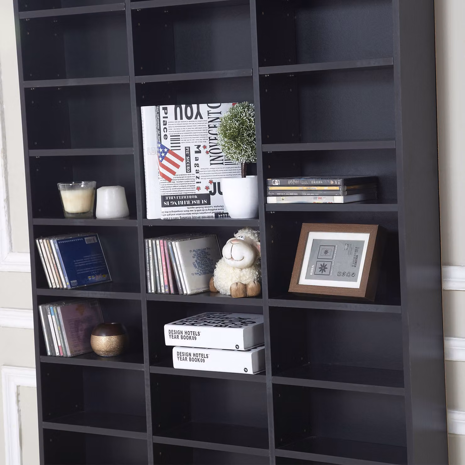 HOMCOM Black CD and DVD Storage Unit with Adjustable Shelves and Media Compartments, W/D/H: 102 x 24 x 195 cm – 8