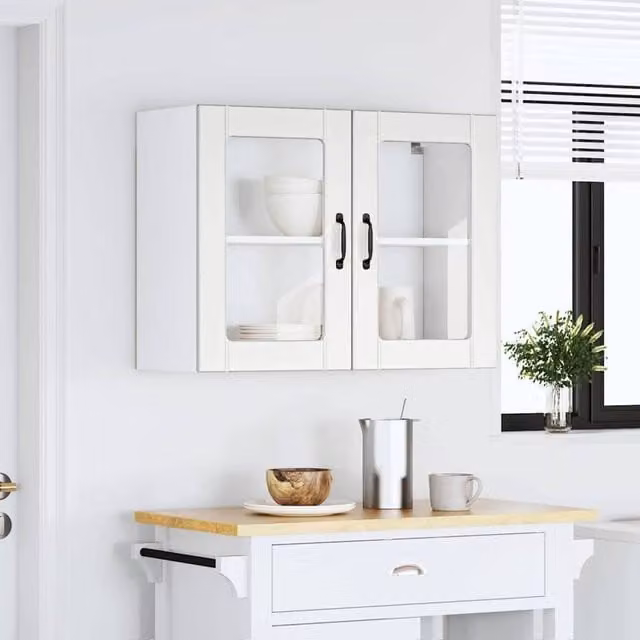Berkfield Home Lucca White Kitchen Wall Cabinet with Glass Doors and Internal Shelves, W/D/H: 60.0 x 25.0 x 80.0 cm