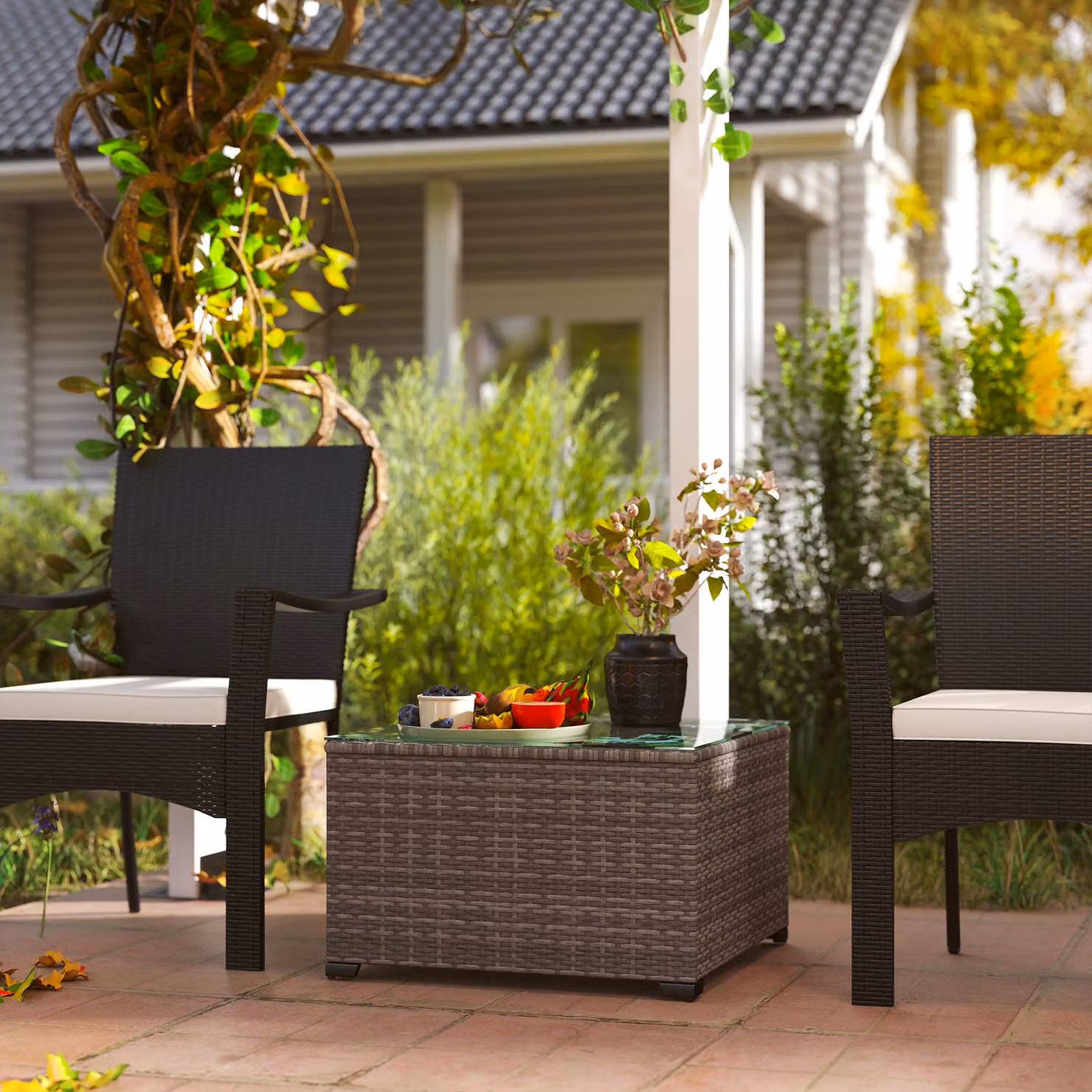 Outsunny Black Rattan Garden Side Table with Glass Top, W/D/H: 62 x 62 x 38 cm – 2