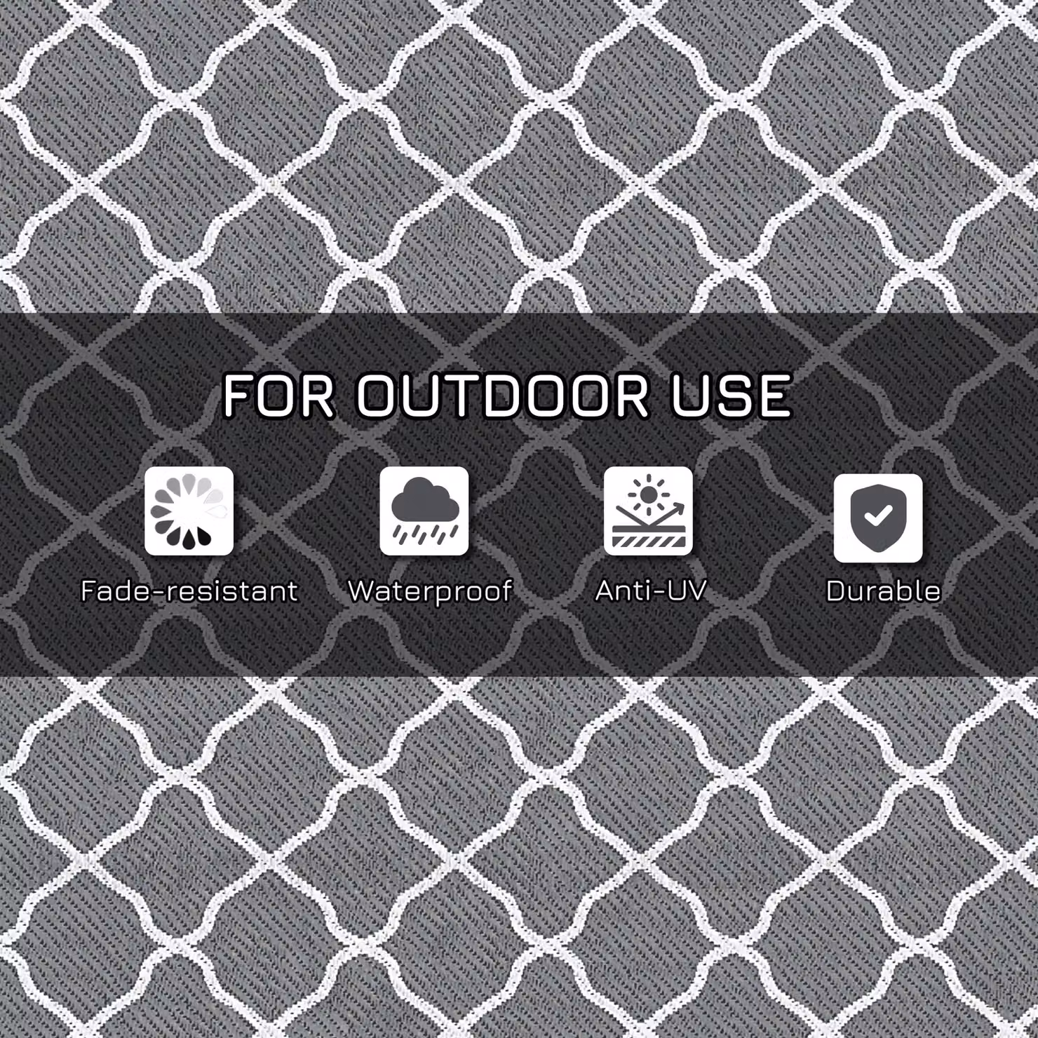 Outsunny Reversible Waterproof Outdoor Rug in Grey and White with Carry Bag and Ground Stakes – 6