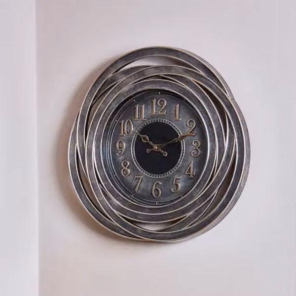 Marco Paul Grey and Silver Abstract Round Metal Wall Clock, Diameter: 51 cm – 3