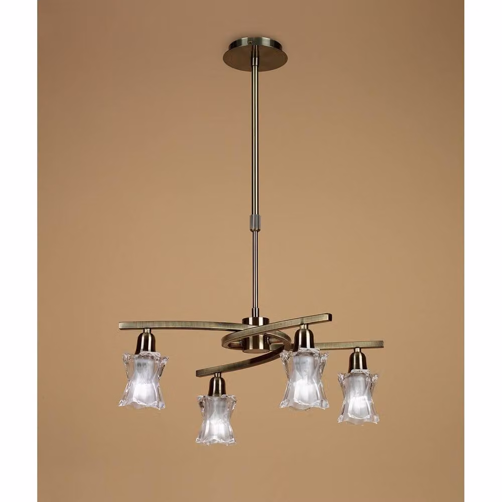Netlighting Alaska 4 Light Convertible Pendant to Semi Flush Ceiling Light in Antique Brass and Bronze with Transparent Glass – 2