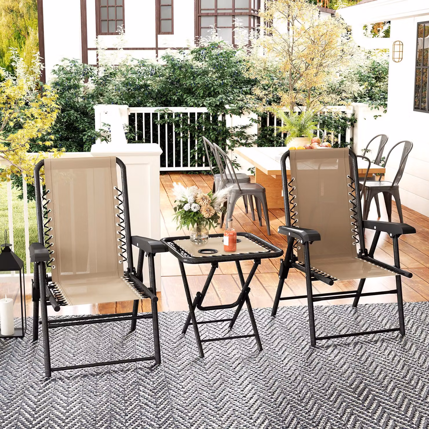 Outsunny Three-Piece Modern Garden Table and Chair Set in Beige – 2