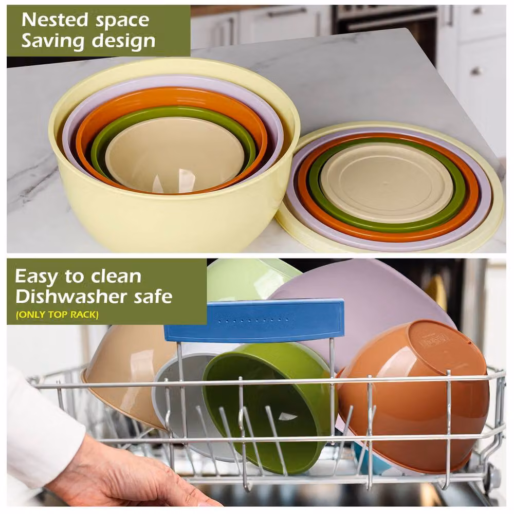 Greentainer 5-Piece Multicolour Nesting Plastic Mixing and Salad Bowls with Lids – 4