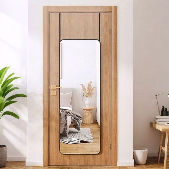 Kidkid Modern Full Length Hanging Mirror with Rounded Frame in Black