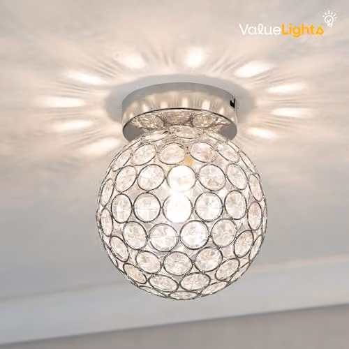 ValueLights Silver Chrome Sphere Globe Acrylic Jewel Flush Ceiling Light with LED Bulb – 2