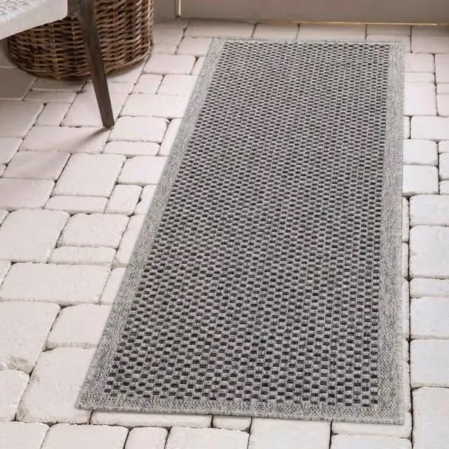 Desire Rugs Modern Checkerboard Waterproof Indoor-Outdoor Rug, Grey, W: 60 cm, L: 220 cm