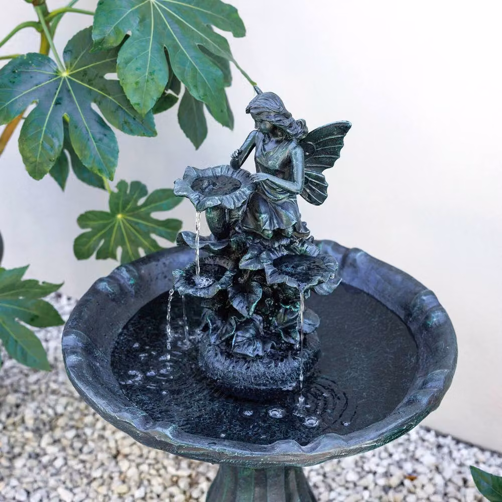 Primrose Solar Powered Fairy Figure Grey Cascade Water Feature, Height: 89 cm – 2