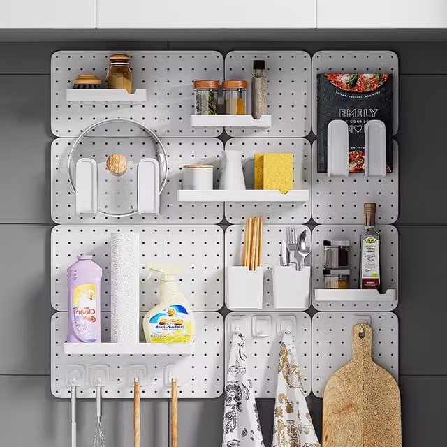 Livingandhome White Pegboard Wall Mounted Storage Rack, Width: 84 cm