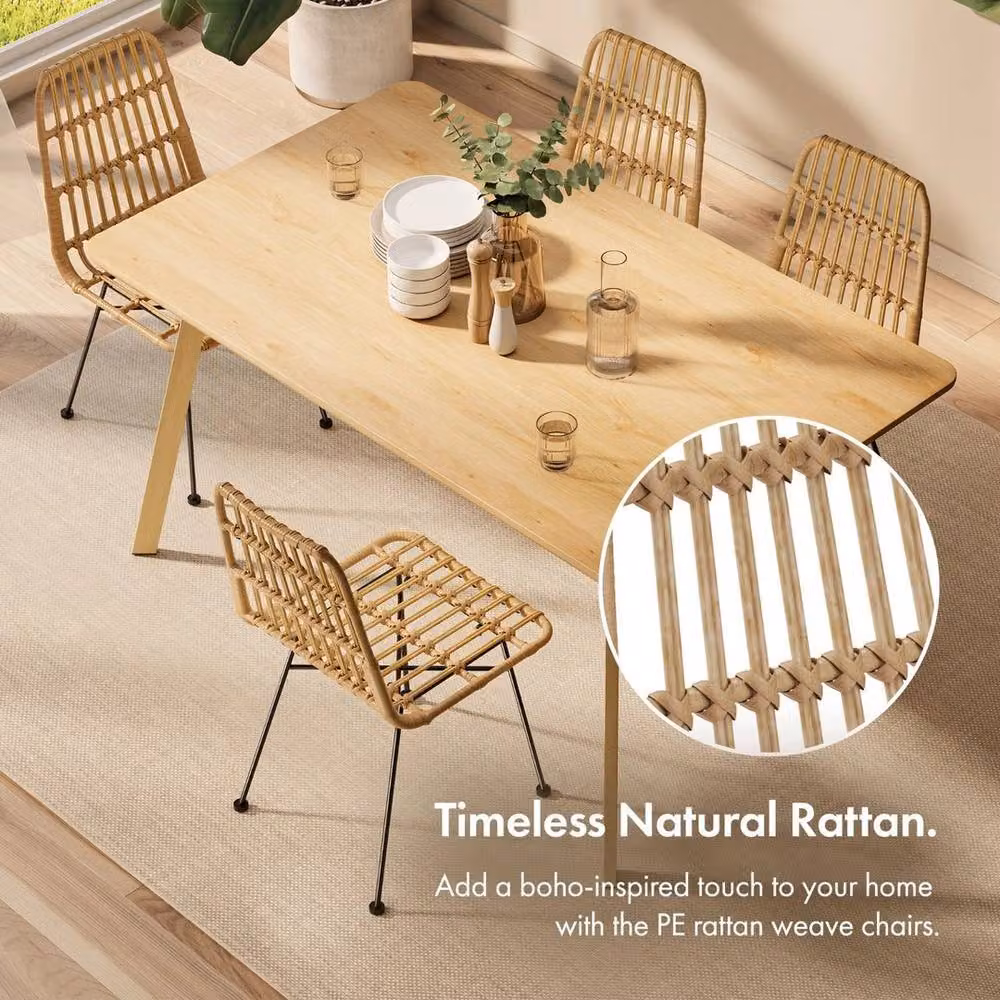 VonHaus Set of 2 Retro Rattan Dining Chairs in Beige – 2