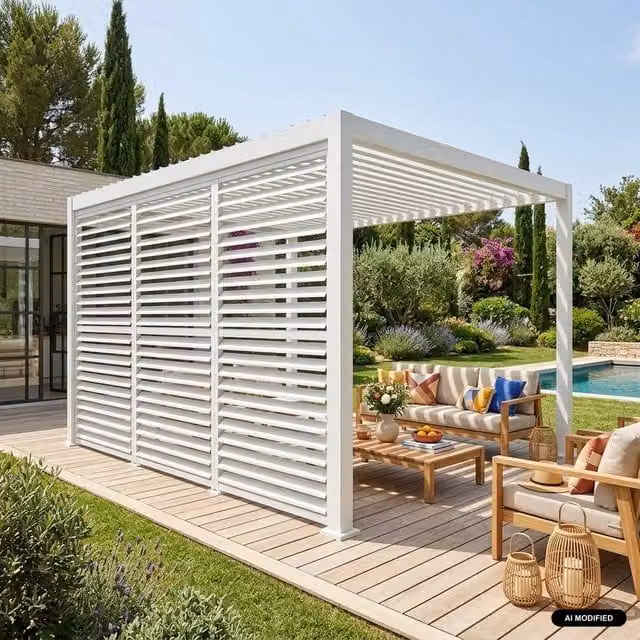 Sweekeewhite Aluminium Louvered Pergola with 3 Adjustable Slat Louvres, W: 400 cm, D: 300 cm, H: 250 cm – 1