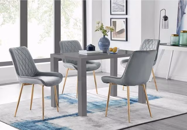 FurnitureboxUK Pivero Grey Rectangular Dining Table and 4 Pesaro Gold Leg Chairs Set