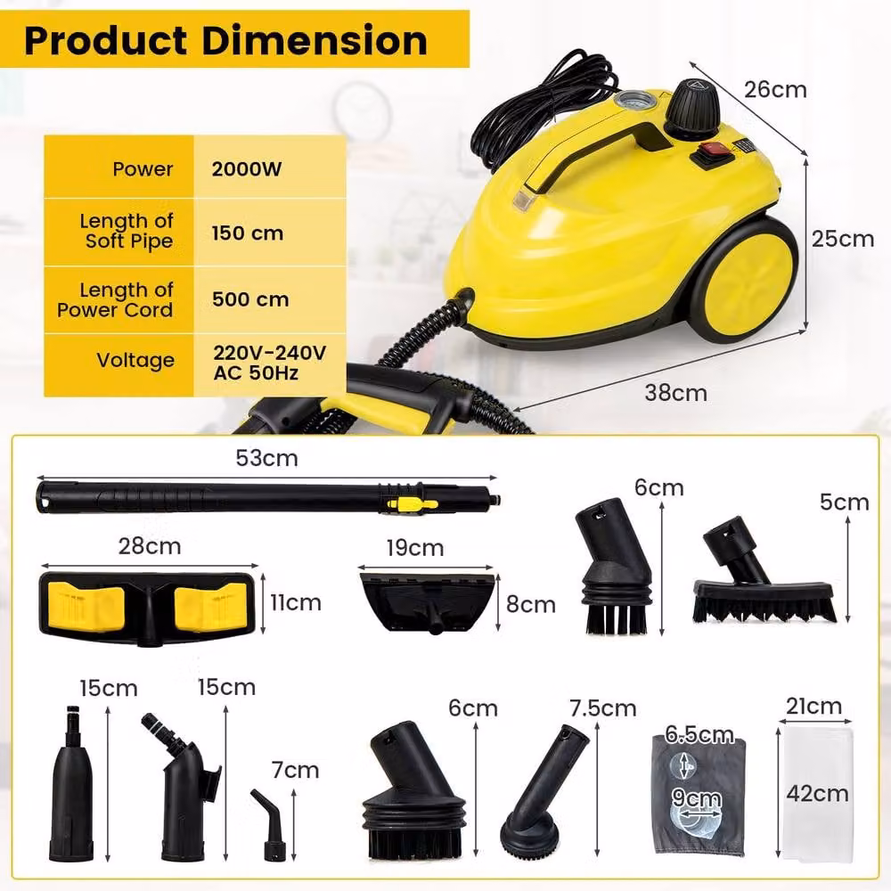 Costway 2000W Steam Mop Rolling Cleaning Machine and Carpet Washer in Yellow – 2