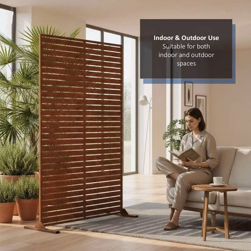 Nicoman Metal Outdoor Privacy Screen with Freestanding Stand in Brown and Multicolour, H: 180 cm x W: 90 cm x D: 40 cm – 5
