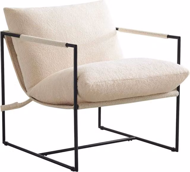 KORVIXA Modern Lounge Armchair in White Bouclé Fabric with Metal Frame – 1
