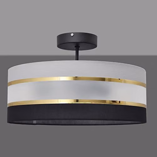Netlighting Helam Helen Cylindrical Fabric Ceiling Light in Black, Gold and Grey, Diameter: 40 cm – 2