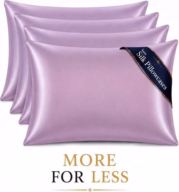 Pamposh Luxury Mako Satin Silk Pillow Cases, 4 Pack, Purple, Standard Size