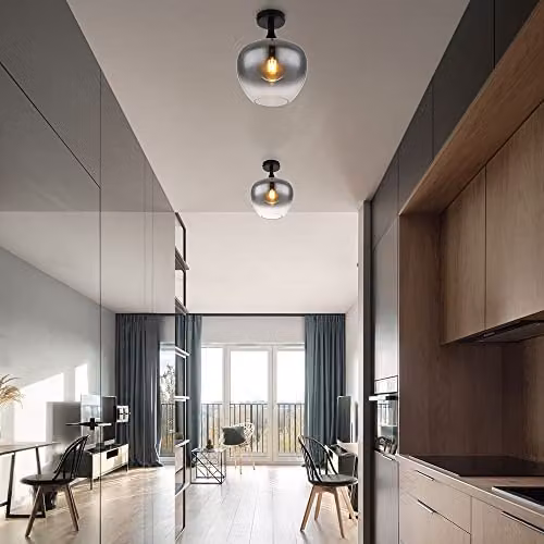 Netlighting Maxy Globe Modern Ceiling Light in Black with Transparent Grey Glass Sphere, W/D/H: 24 x 24 x 31.5 cm – 5