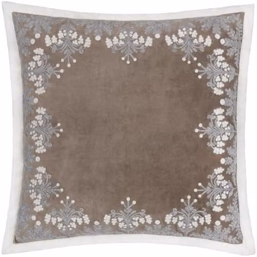 Paoletti Winter Bloom Floral Embroidered Cotton Velvet Cushion, Taupe, W/D/H: 50 x 50 x 5 cm
