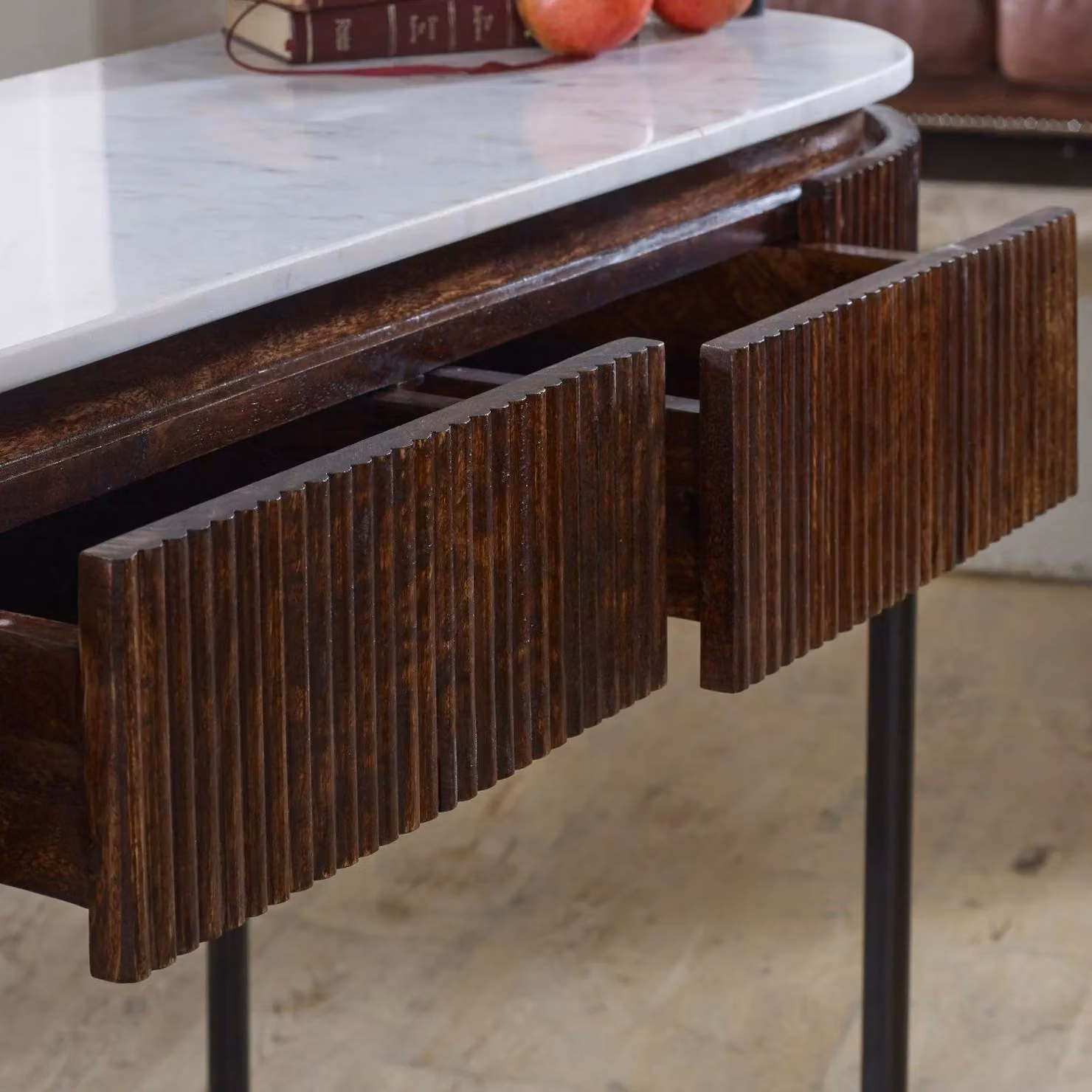 IH Design Tilden Mango Wood Console Table with White Marble Top and Metal Legs, W/D/H: 120 x 40 x 77 cm – 3