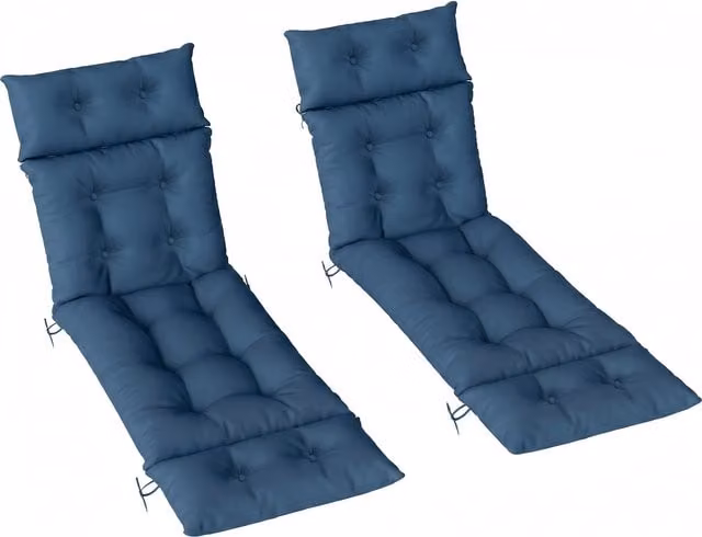 Outsunny Set of Two Rectangular Sun Lounger Cushions in Blue, W/D/H: 190 x 56 cm