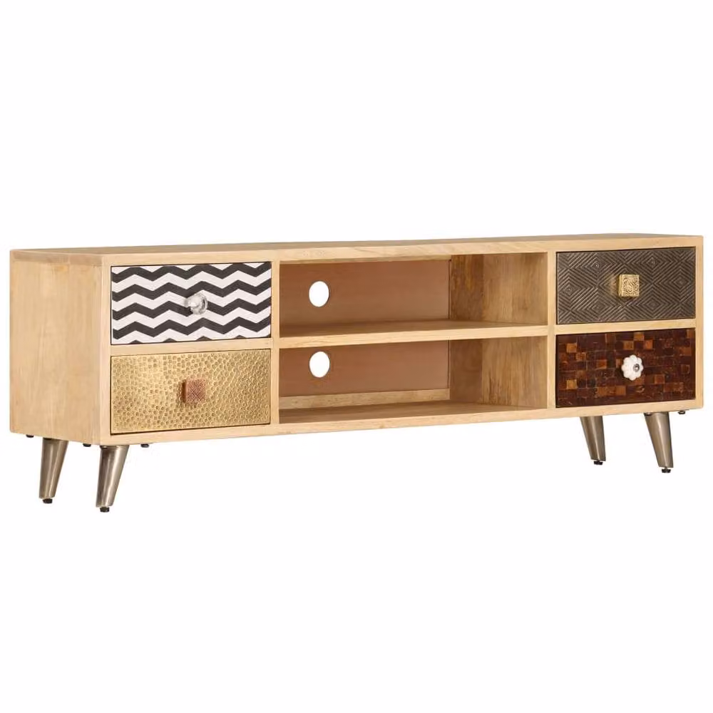 Berkfield Home Industrial TV Cabinet in Light Tan Solid Mango Wood, W/D/H: 120 x 30 x 40 cm – 2