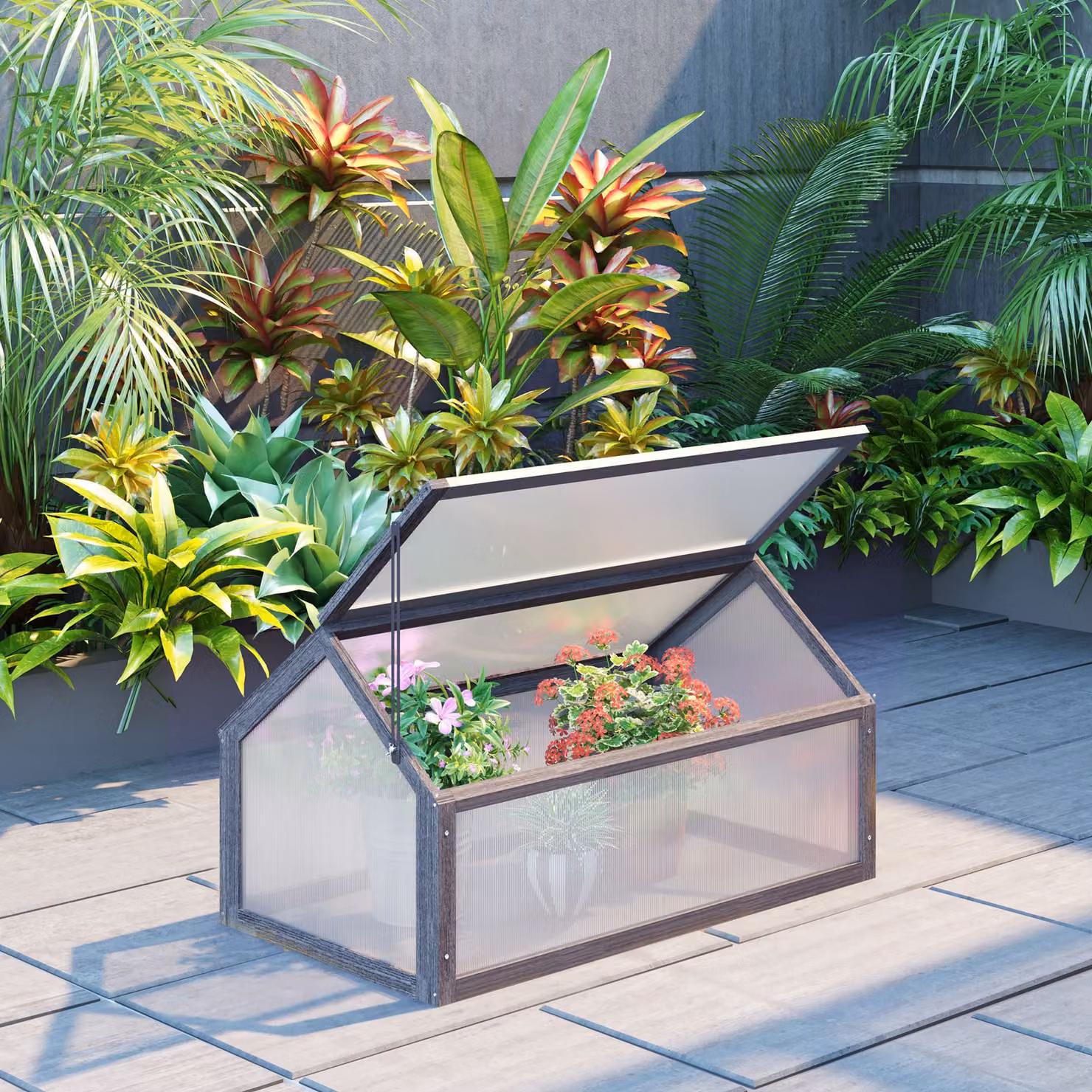Outsunny Wooden Cold Frame Greenhouse with Openable Top and Polycarbonate Cover, Grey, W/D/H: 90 x 52 x 50 cm – 2