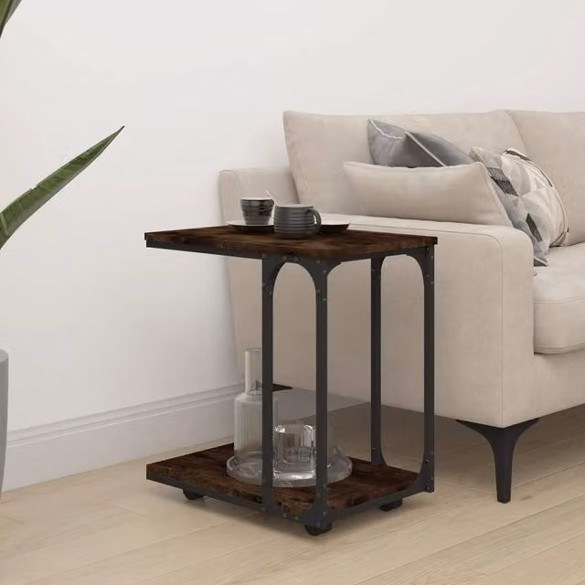 Berkfield Home Side Table with Wheels in Smoked Oak Brown, W: 50 cm, D: 35 cm, H: 55.5 cm