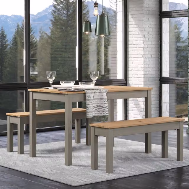 Core Products Linea Modern Grey Waxed Pine and Metal Dining Bench, W: 105 cm, D: 30 cm, H: 45 cm – 2
