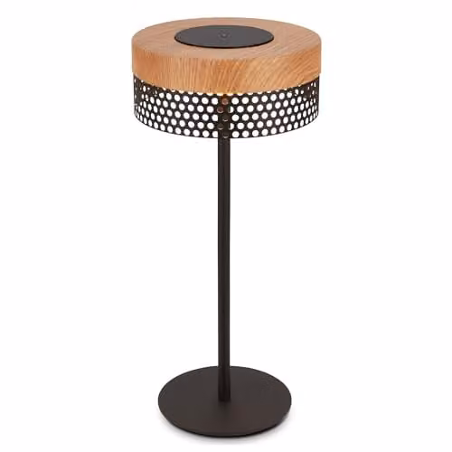 Briloner Rechargeable LED Table Lamp with Touch Dimming, IP44 Waterproof, Black and Wood, H 35 cm x W 16 cm x D 16 cm – 1