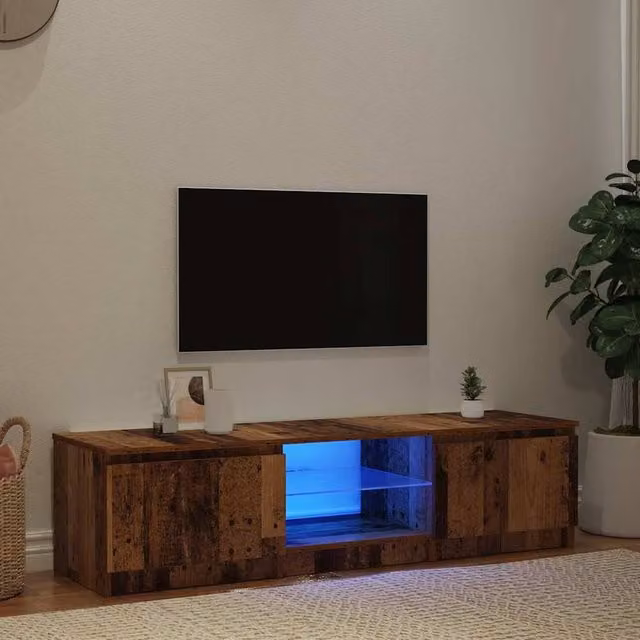 Berkfield Home TV Cabinet with LED Lights in Old Wood Brown, W: 140 cm, D: 40 cm, H: 35.5 cm – 1