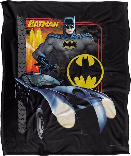 DC Comics Batman Bat Racing Unisex Blanket in White, W: 152 cm, D: 127 cm – 1